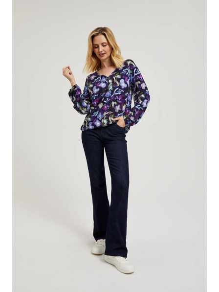 Moodo Mornarsko plava cvjetna bluza s V-izrezom Moodo