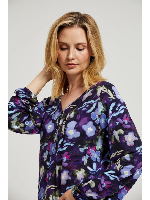 Moodo Mornarsko plava cvjetna bluza s V-izrezom Moodo