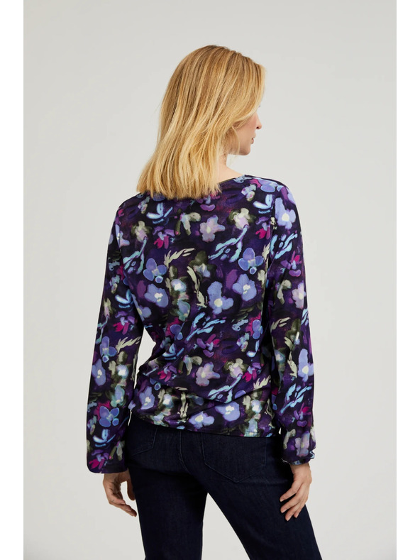 Moodo Mornarsko plava cvjetna bluza s V-izrezom Moodo