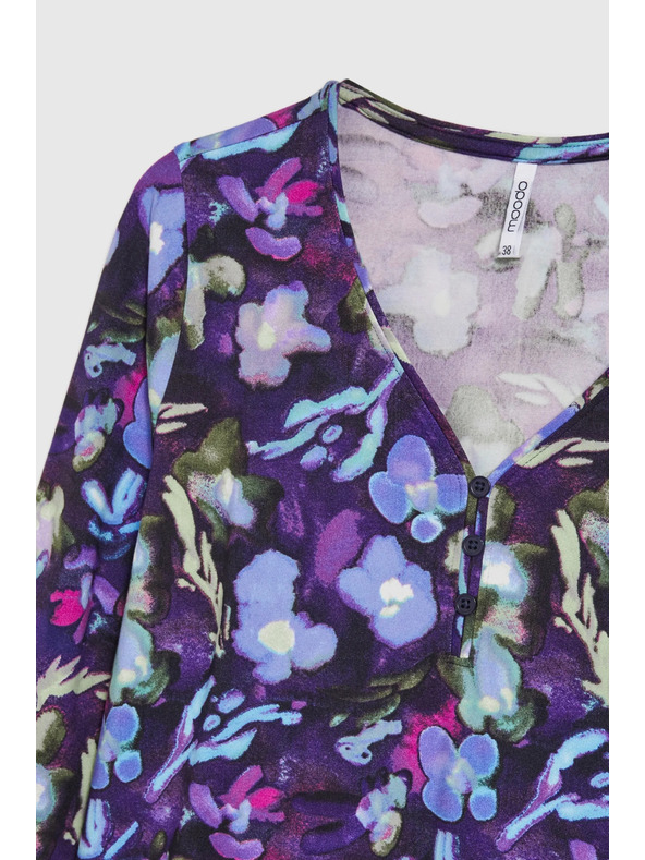 Moodo Mornarsko plava cvjetna bluza s V-izrezom Moodo