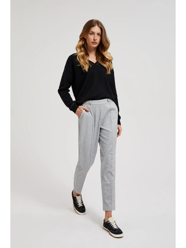 Moodo Glatke hlače ravnih nogavica s gumbima sive Moodo