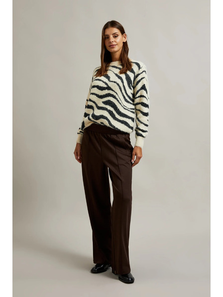 Moodo Smeđe hlače širokih nogavica s gumicom u struku Moodo