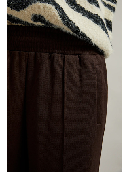 Moodo Smeđe hlače širokih nogavica s gumicom u struku Moodo