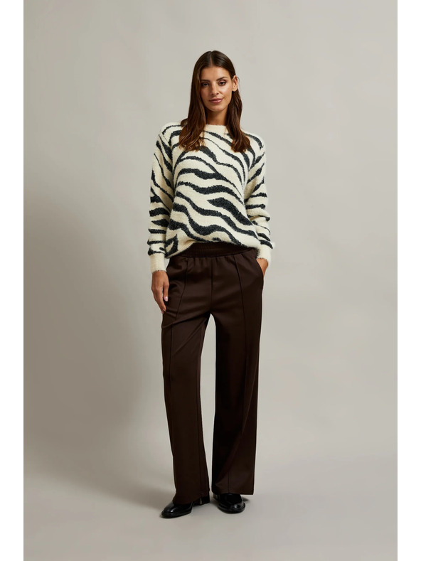 Moodo Smeđe hlače širokih nogavica s gumicom u struku Moodo