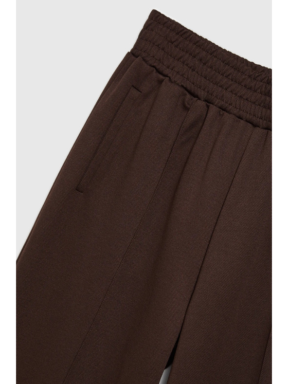 Moodo Smeđe hlače širokih nogavica s gumicom u struku Moodo