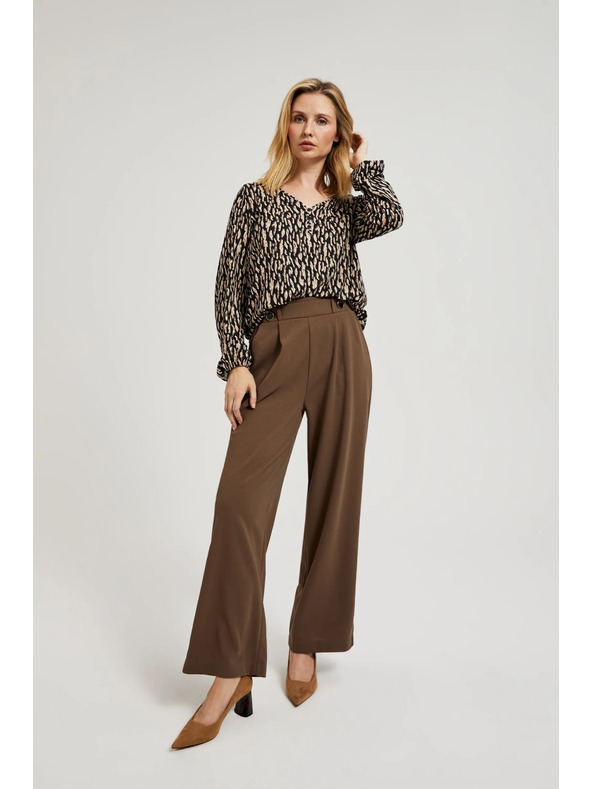 Moodo Bež hlače širokih nogavica s gumbima Moodo