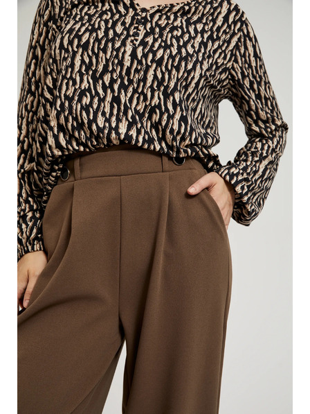 Moodo Bež hlače širokih nogavica s gumbima Moodo