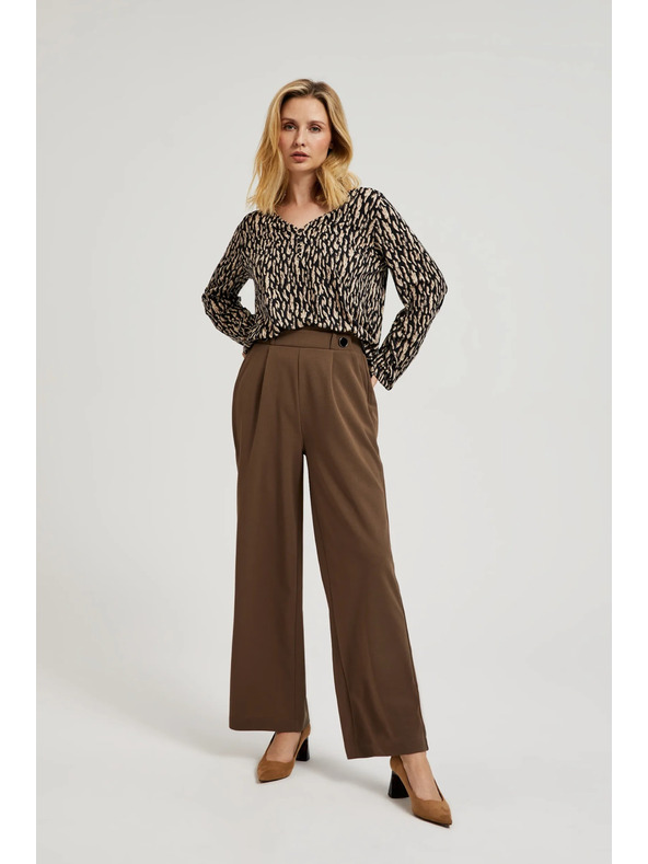 Moodo Bež hlače širokih nogavica s gumbima Moodo