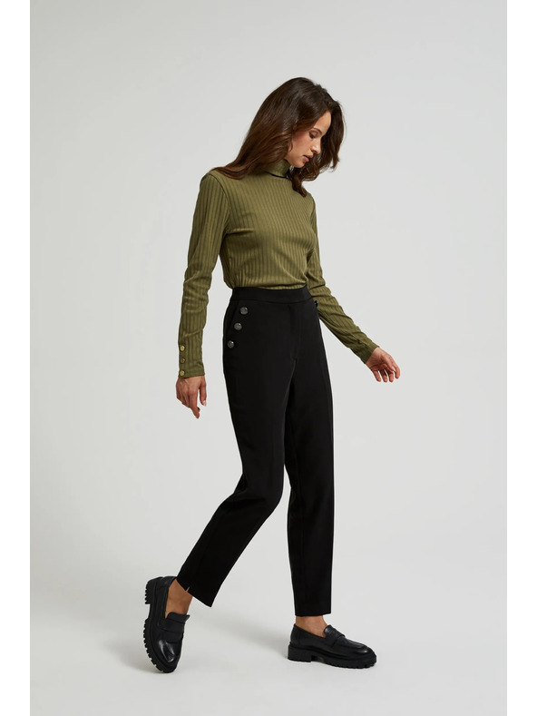 Moodo Crne hlače s dekorativnim gumbima na džepovima Moodo