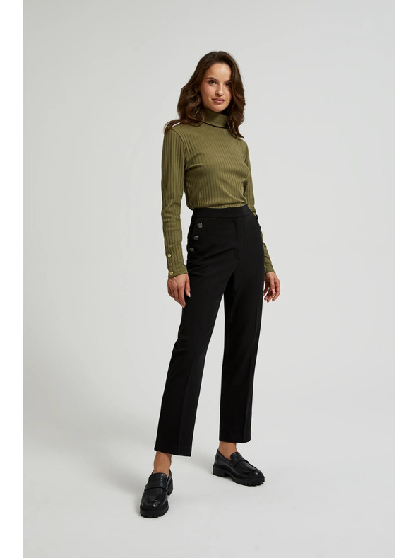 Moodo Crne hlače s dekorativnim gumbima na džepovima Moodo