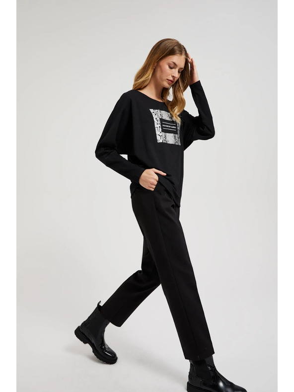 Moodo Glatke crne hlače do ruba Moodo