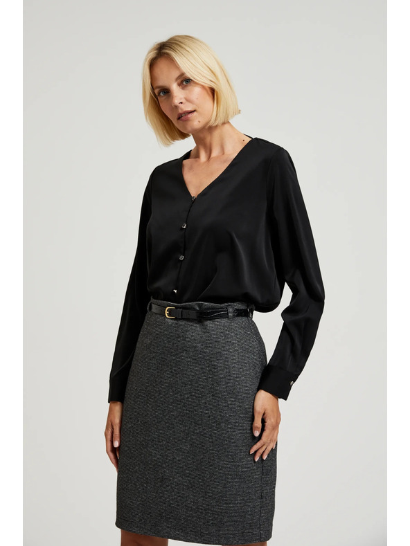 Moodo Glatka crna košulja s dekorativnim gumbima Moodo