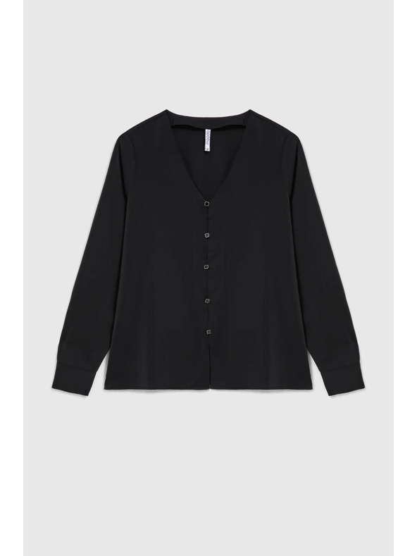 Moodo Glatka crna košulja s dekorativnim gumbima Moodo