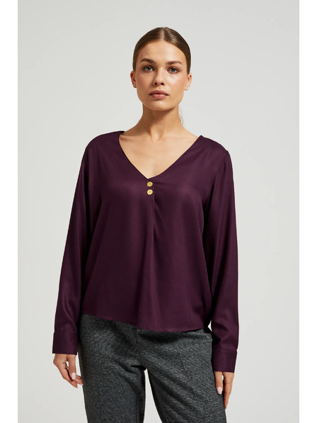 Moodo Ljubičasta košulja s V-izrezom i dekorativnim gumbima Moodo