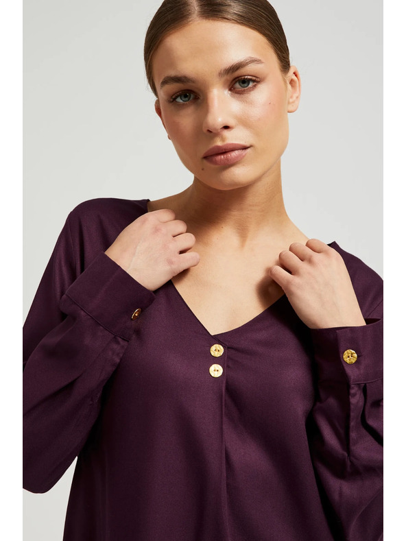 Moodo Ljubičasta košulja s V-izrezom i dekorativnim gumbima Moodo