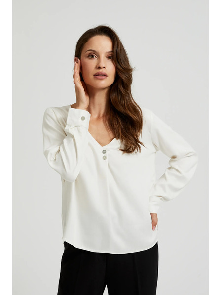 Moodo Bijela košulja s V-izrezom i dekorativnim gumbima Moodo