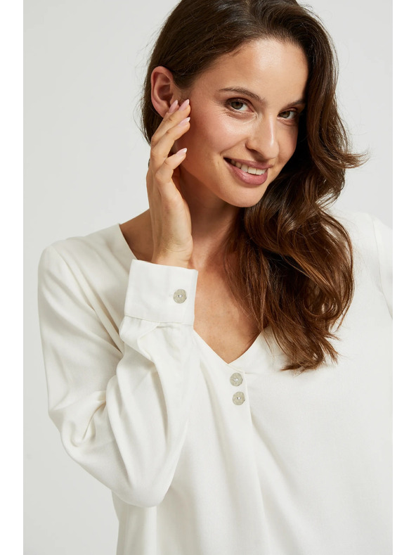 Moodo Bijela košulja s V-izrezom i dekorativnim gumbima Moodo