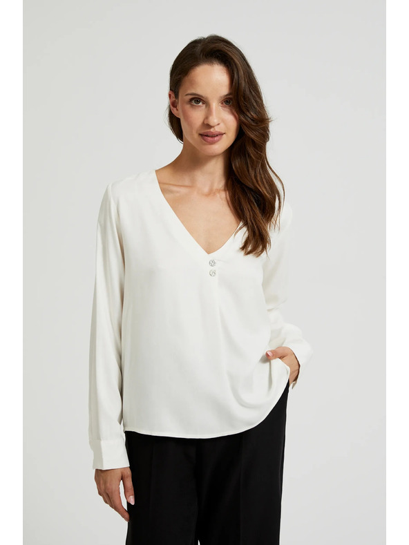 Moodo Bijela košulja s V-izrezom i dekorativnim gumbima Moodo