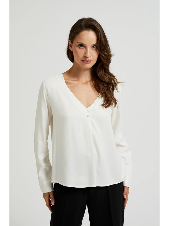 Moodo Bijela košulja s V-izrezom i dekorativnim gumbima Moodo