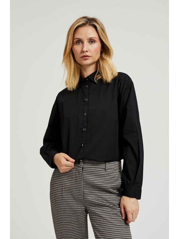 Moodo Glatka crna košulja s dugim rukavom Moodo