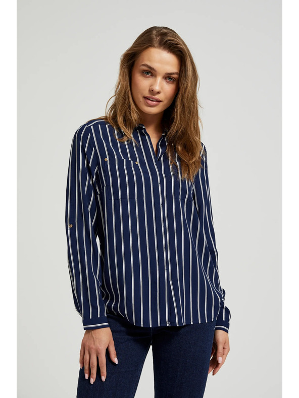 Moodo Tamno plava prugasta košulja s džepovima Moodo