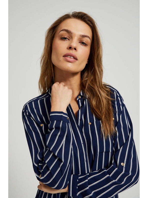 Moodo Tamno plava prugasta košulja s džepovima Moodo