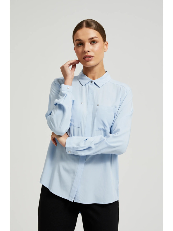 Moodo Svjetloplava viskozna košulja s džepovima Moodo