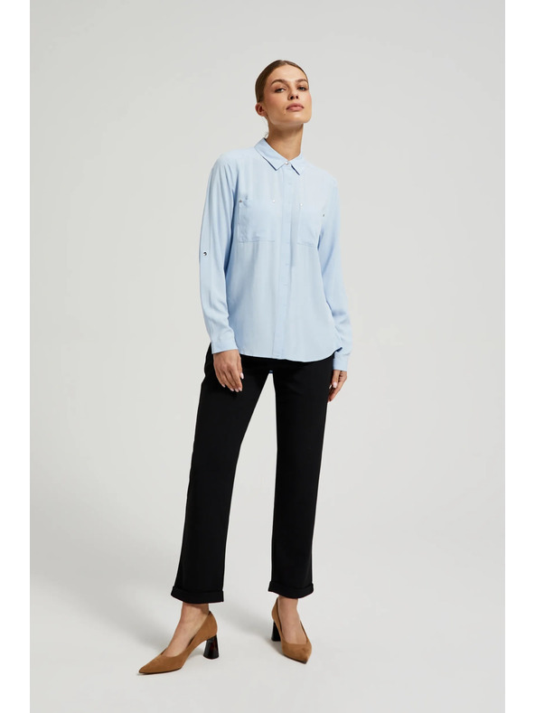 Moodo Svjetloplava viskozna košulja s džepovima Moodo