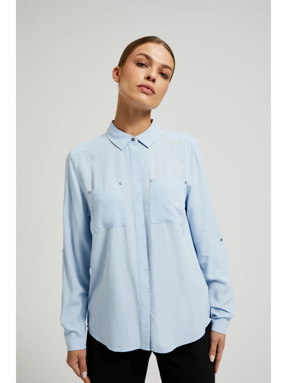 Moodo Svjetloplava viskozna košulja s džepovima Moodo