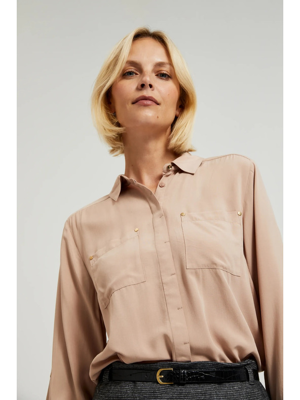 Moodo Bež viskozna košulja s džepovima Moodo