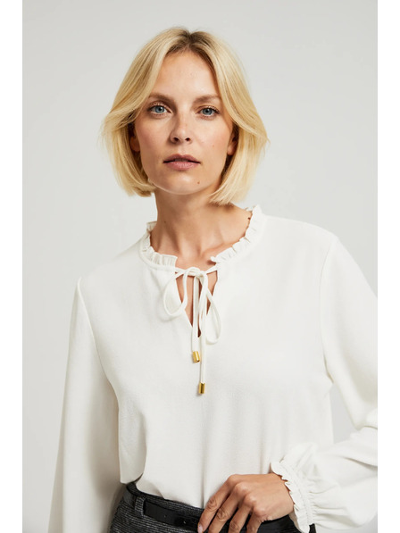 Moodo Bijela bluza s vezivanjem na izrezu i napuhnutim rukavima Moodo
