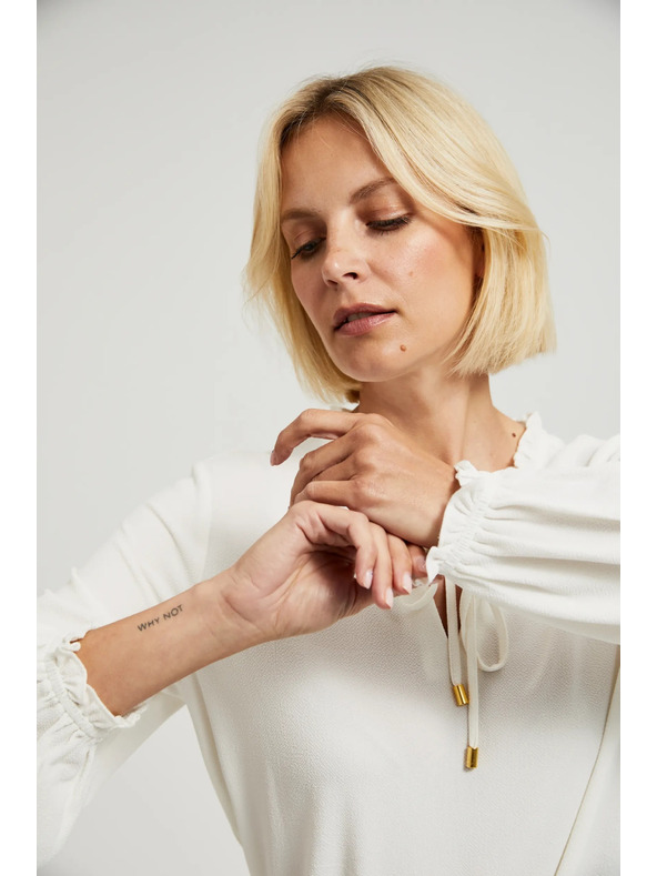 Moodo Bijela bluza s vezivanjem na izrezu i napuhnutim rukavima Moodo