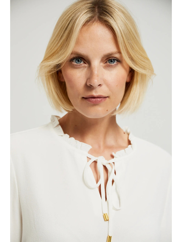 Moodo Bijela bluza s vezivanjem na izrezu i napuhnutim rukavima Moodo