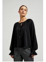 Moodo Crna košulja s naboranim rukavima i vezanim izrezom Moodo