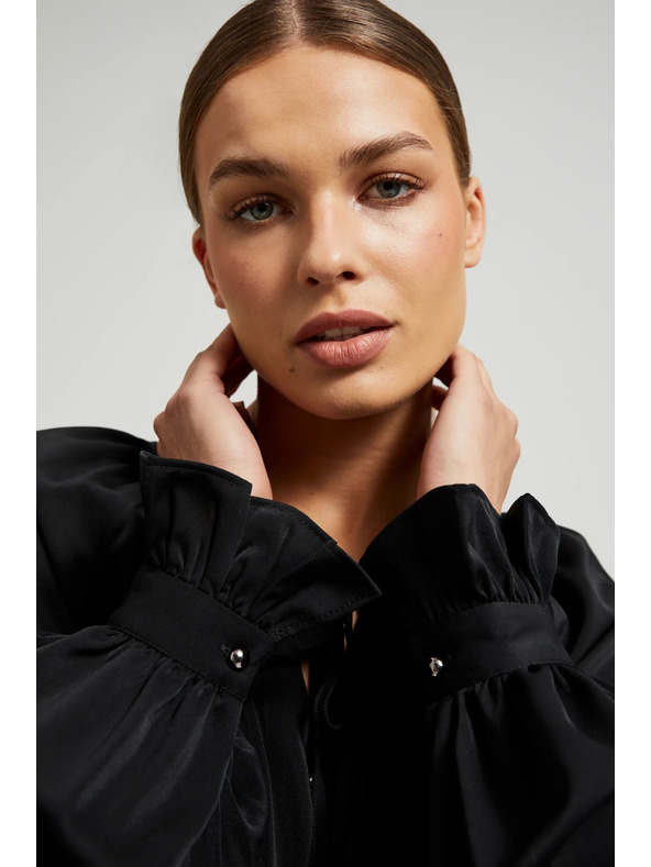 Moodo Crna košulja s naboranim rukavima i vezanim izrezom Moodo