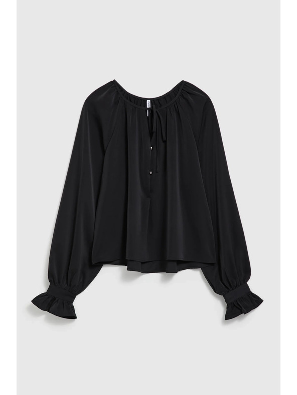 Moodo Crna košulja s naboranim rukavima i vezanim izrezom Moodo
