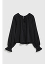 Moodo Crna košulja s naboranim rukavima i vezanim izrezom Moodo