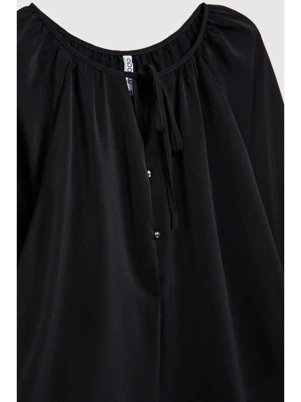 Moodo Crna košulja s naboranim rukavima i vezanim izrezom Moodo
