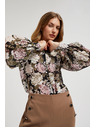 Moodo Plisirana crna košulja s cvjetnim uzorkom i balonastim rukavima Moodo
