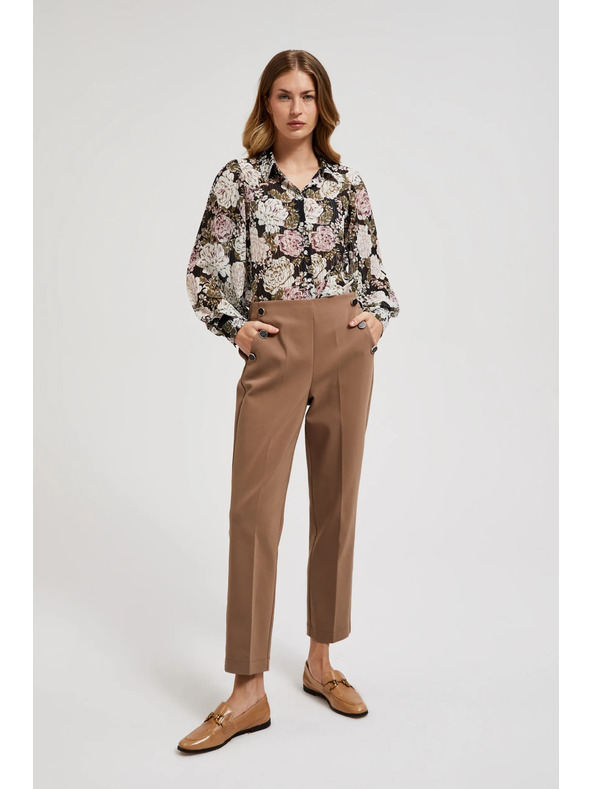 Moodo Plisirana crna košulja s cvjetnim uzorkom i balonastim rukavima Moodo