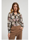 Moodo Plisirana crna košulja s cvjetnim uzorkom i balonastim rukavima Moodo