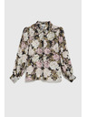 Moodo Plisirana crna košulja s cvjetnim uzorkom i balonastim rukavima Moodo