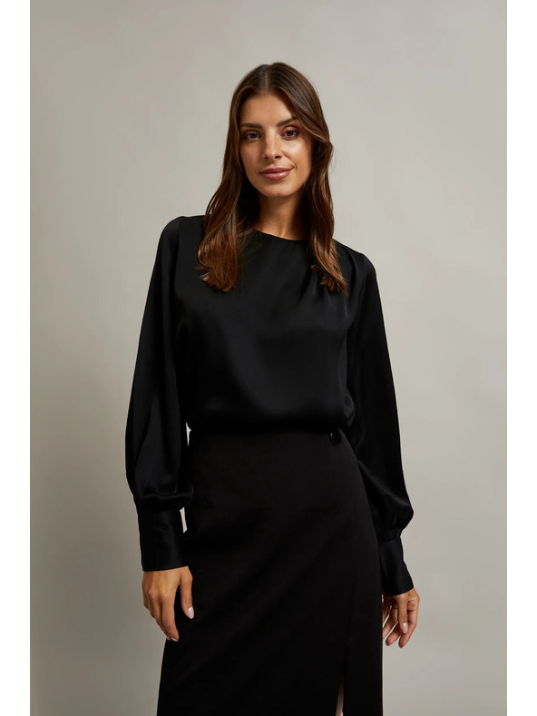 Moodo Elegantna crna košulja s naboranim rukavima Moodo