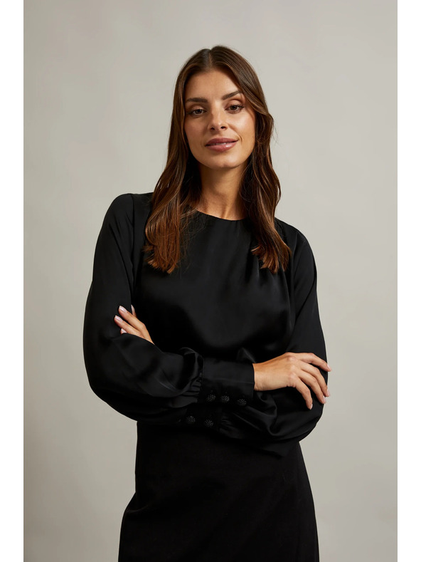 Moodo Elegantna crna košulja s naboranim rukavima Moodo