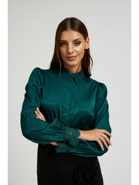 Moodo Zelena košulja s čipkom na manžetama i ovršku Moodo