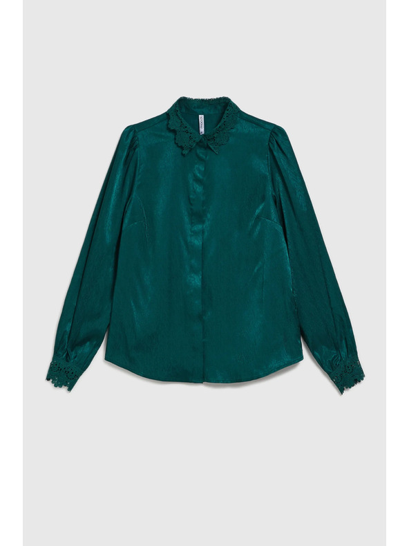 Moodo Zelena košulja s čipkom na manžetama i ovršku Moodo