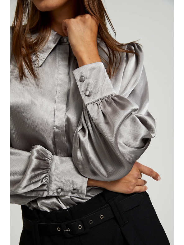 Moodo Srebrna košulja s naboranim rukavima Moodo