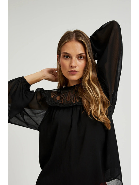 Moodo Crna košulja s dekorativnim izrezom Moodo