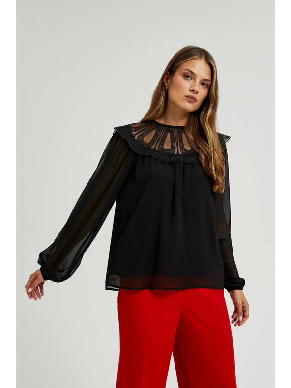 Moodo Crna košulja s dekorativnim izrezom Moodo