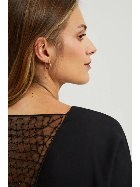 Moodo Crna bluza s ručno prišivenim perlicama na izrezu Moodo